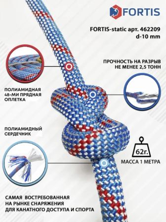  Веревка Fortis-static д.10 мм.48-ми пр. в Иваново  