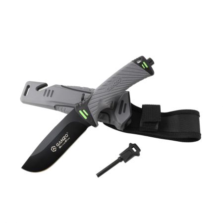 Нож Ganzo с точилкой и огнивом в чехле,черный G8012-BK